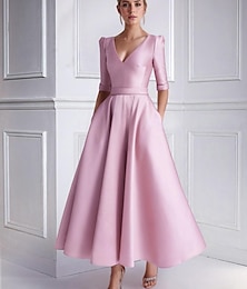 olcso -a-line koktélruhák elegáns ruha hivatalos esküvői vendég tea hosszúság fél ujjú v nyak szatén zsebbel 2024