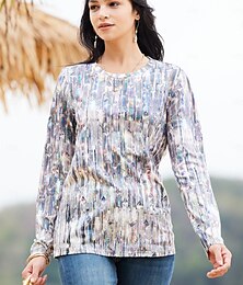 preiswerte -Damen T Shirt Graphic Täglich Wochenende Bedruckt Silber Langarm Elegant Modisch Basic Rundhalsausschnitt Herbst Winter