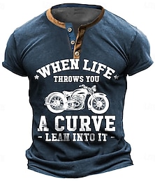 cheap -When Life Throws You A Curve -Lean Into It- Daily Letter Quotes & Sayings Motorcycle Athleisure Henley Street Style Men'S 3d Print T Shirt Tee Casual Red Blue Green Summer Spring Apparel S - 3XL