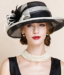 economico -fascinators berretto Copricapo Lino Cappello a bombetta / cloche Cappelli da pescatore Cappello da sole Matrimonio Tè Elegante Matrimonio Con Piume Fantasia floreale Copricapo Copricapo