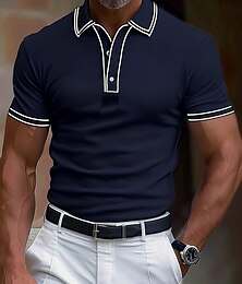halpa -Men's Polo Shirt Golf Shirt Work Casual Lapel Ribbed Polo Collar Short Sleeve Basic Modern Color Block Patchwork Button Spring & Summer Regular Fit Army Green Black Burgundy Navy Blue Polo Shirt