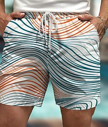 billiga -Herr Geometriska mönster Färgglad Linje Badshorts Boardshorts Medium Midja Hawaiisk Ledigt Helgdag Strand Snörning med meshfoder Elastisk midja Designer Kläder