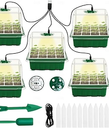 preiswerte -1 Stück/5 Stück LED-Wachstumslichter, Saatgut-Starterschale mit Wachstumslicht, Pflanzen-Starterschale, Setzlings-Starter-Kit mit Feuchtigkeitskuppel-Basis, Mini-Gewächshaus-Anzuchtstation für den