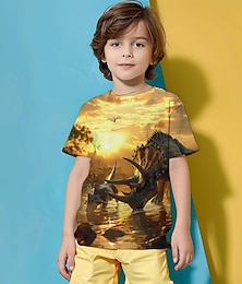 cheap -Boys 3D Animal Dinosaur Tee Short Sleeve 3D Print Spring Active Cool Sport Polyester Kids Toddler 3-12 Years Crew Neck Party Outdoor Birthday