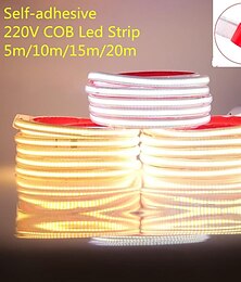 cheap -Waterproof COB LED Strip Light with Dimmer Switch Pool Light Strip EU Plug 288LEDs/M Dimmable Adhesive High Bright LED Tape Waterproof Outdoor Lamp 1~5m 220V