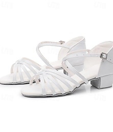 cheap -Girls' Latin Dance Shoes Performance Prom Professional Satin Softer Basic Sandal Heel Crystals / Rhinestones Thick Heel Open Toe Buckle Children's Black White Gold