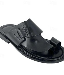 economico -sandali da uomo in similpelle nera con fibbia e puntale - comodi ed eleganti per un abbigliamento casual