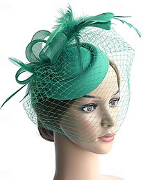 billige -fascinators Hatter Hodeplagg polyester organza Fedora Solhatt Topplue Hesteløp cocktail Elegant Årgang Med Fjær Sløyfer Hodeplagg Hodeplagg