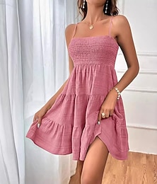 abordables -Femme Robe mi-longue Robe de Mousseline Robes bohème chic Robe élégante Elégant Bohême Rétro Vintage Vacances du quotidien Rendez-vous Standard Plein Sans Manches Bretelles Fines Noir Rose Claire