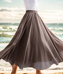 preiswerte -Damen Schaukel Langer Rock Brautkleider schlicht Sommer Maxi Hoher Taillenbund Röcke Einfarbig Layer-Look Lang Festtage Casual Schwarz Dunkelgrau Grün Khaki Frühling Sommer Leinen Baumwoll Mischung