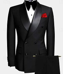 economico -Completi da matrimonio da uomo Completi per il ritorno a casa Tuxedo a cravatta nera Formale Estivo a colore uniforme Taglio su misura 2 pezzi doppiopetto a sei bottoni