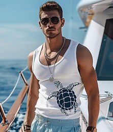 billige -Herre Grafisk Singleter Vest topp Underskjorte Ermeløs T skjorte 3D-utskrift Crew-hals Skjorte Mote Utendørs Fritid Gate Avslappet Daglig Lyseblå Hvit Vår sommer Klær S M L XL 2XL 3XL