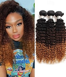 cheap -10A Brazilian Kinky Curly Human Hair Bundles Ombre Hair Extension Brown Colored Curly Hair Bundles Remy Human Hair Weave 3/Bundle