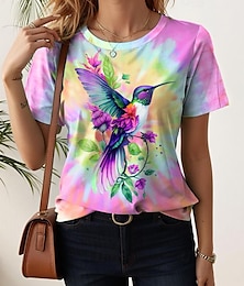 voordelige -Dames T-shirt Vogel Tie Dye Vakantie Zwart Korte mouw Hawaii Strakke ronde hals Zomer