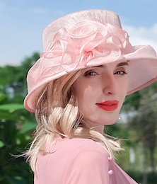 economico -cappelli cappello a bombetta / cloche in lino cappello a secchiello cappello da sole matrimonio tea party matrimonio elegante con copricapo laterale in pizzo di colore puro