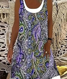 economico -Per donna Plus Size Curva Abito senza maniche Pop art Vestito longuette Senza maniche Stondata africano Giornaliero Giallo Chiaro Viola scuro Estate XL 2XL 3XL 4XL 5XL