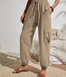 abordables -Femme Normal Pantalon Sarouel Mode mode Toute la longueur Taille haute Couleur unie Plein Air Casual du quotidien Noir Rose Claire Bleu Kaki Eté Printemps Automne Hiver