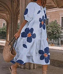 abordables -Femme Robe casual Floral Imprimer Col Ras du Cou Robe mi-longue mode du quotidien Rendez-vous Demi Manches Eté