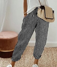 voordelige -Dames Broeken Casual / Dagelijks Enkellengte Gestreept Trekkoord Zijzakken Ademend Comfortabel Inelastisch Weekend Zwart Lente zomer Normale pasvorm