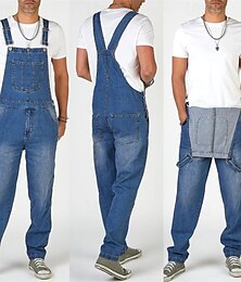 baratos -Homens Jeans Calças jeans macacão jeans rasgado Bolso multi Perna reta Tecido Vestível Ao ar livre Esportes Moda Casual Azul Profundo Azul Claro