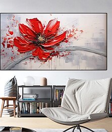 お買い得  -キャンバスに手描きされた大きな花の油絵、金色の赤い花の絵、壁の装飾、抽象的なテクスチャ、花の絵、カスタムフラワーツリーの絵、モダンなリビングルームの装飾