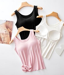 preiswerte -Damen Trägertop nahtlos Rundhals ärmellos Stretch weich Schwarz Pink Weiß Mehrpack lässig Schichtung Workout Basic Unterwäsche vielseitig Größe