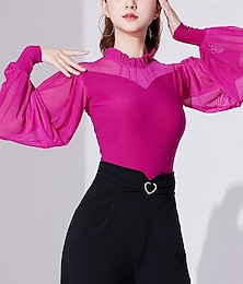 cheap -Ballroom Dance Activewear Top Printing Pure Color Splicing Women's Performance Training Long Sleeve High Polyester
