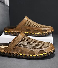 abordables -Homme Sandales Chaussons Sandales de mode Chaussures faites à la main Chaussures de confort Marche Décontractées du quotidien Vacances Plage Polyuréthane Respirable Confortable Antidérapantes Noir