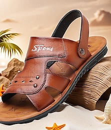 cheap -Men's Sandals Flat Sandals Leather Breathable Comfortable Slip Resistant Buckle Black Brown