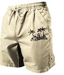 billiga -coconut tree herrshorts i bomullslinne sommarshorts, hawaiiska shorts strandshorts med dragsko elastisk midja andas mjuka 20 % linneshorts avslappnade dagliga semester streetwear