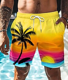 levne -pánské šortky s potiskem kokosové palmy havajské šortky plavky letní šortky plážové šortky stahovací šňůrka s podšívkou ze síťoviny elastický pas list běžné denní nošení na dovolenou
