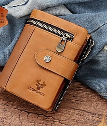 abordables -Men's Wallet Credit Card Holder Wallet Leather Cowhide Office Shopping Daily Buckle Zipper Large Capacity RFID Blocking Solid Color Black Light Brown Coffee