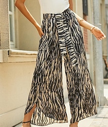 Χαμηλού Κόστους -Γυναικεία Πλατύ Πόδι Φαρδύ παντελόνι Σιφόν Τουλίπα στρίφωμα Frenchy Ψηλή Μέση Χαρτόσακο Μέση Μαύρο Καλοκαίρι