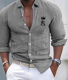 abordables -Hombre Camisa camisa de lino Camisa de lino de algodón Camisa de algodón blanca Camisa casual Remera de algodón Negro Blanco Rosa Manga Larga Rey Diseño Primavera & Otoño Hawaiano Festivos Ropa