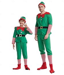 ieftine -Elf Costume Moș Bărbați Băieți Costum Cosplay Crăciun Crăciun Ajunul Craciunului Pentru copii Adulți Petrecere Crăciun Poliester Vârf Pantaloni Centură Șosete Pălărie