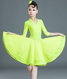 billiga -Latinamerikansk dans Barndanskläder Klänning Ren Färg Tvinning Flickor Prestanda Träning Halvlång ärm Hög Polyester