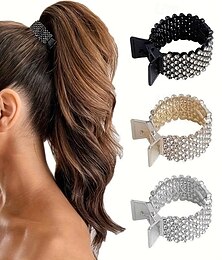 preiswerte -3 Stück, elegante, hochwertige Haarspangen mit glänzenden Strasssteinen, praktische, trendige feste Schnallen für den Pferdeschwanz, lässiges Partyzubehör für Frauen und Mädchen, Foto-Requisiten als