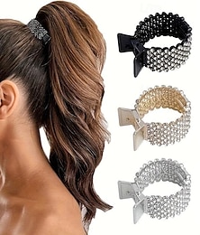 economico -3 pezzi, eleganti fermagli per capelli con strass lucidi premium, comode fibbie fisse a coda di cavallo alla moda, forniture per feste casual per donne e ragazze, oggetti di scena regalo per foto