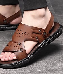 cheap -Men's Leather Sandals Black Summer Sandals Flat Sandals Comfort Sandals Casual Outdoor Vacation Beach Breathable  Shoes Brown Grey
