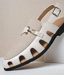 economico -Per uomo Sandali Scarpe romane Cuoio Traspirante Comodo Antiscivolo Fibbia Nero Bianco