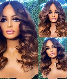 cheap -Remy Human Hair 13x4 Lace Front Wig Middle Part Brazilian Hair Loose Wave Brown Multi-color Wig 130% 150% Density with Baby Hair Ombre Hair 100% Virgin Pre-Plucked For Women Long Human Hair Lace Wig