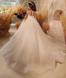 economico -Bambino Da ragazza Abito da damigella Vestito da festa Tinta unica Manica corta Prestazioni Matrimonio Feste Retato Da principessa Dolce Retato Fino a metà polpaccio Vestito tubino Abito in tulle