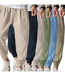 ieftine -Bărbați Jogger Pantaloni de in Pantaloni Pantaloni de vară Cordon Talie elastică Simplu Confort Respirabil Zilnic Plajă Modă Șic Stradă curcumă Negru Micro-elastic