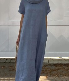 economico -Per donna Verde militare Rosa Blu Estate Primavera Abito maxi Abiti ispirati al lino Vestito Casual Abito in cotone e lino Essenziale Moderno Quotidiano Weekend Vestibilità comoda Semplice Girocollo