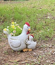 abordables -charmante poule  & Jardinière en résine de poussin – décoration de jardin créative en forme d'animal, parfaite pour l'extérieur, le balcon ou la maison.