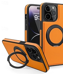 Недорогие -телефон Кейс для Назначение Айфон 15 Про Макс Плюс iPhone 14 13 12 11 Pro Max Plus Кейс на заднюю панель со стендом Поддержка беспроводной зарядки Защита от удара Ретро ТПУ ПК Кожа PU
