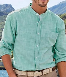cheap -Men's Shirt Button Up Shirt Casual Shirt Oxford Shirt White Blue Green Long Sleeve Plain Band Collar Daily Vacation Splice Clothing Apparel Fashion Casual