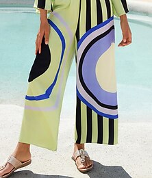 economico -Per donna Pantaloni Comodo Dritto Lunghezza intera Raso Stampato Moderno Contemporaneo Spiaggia Vacanza Abbigliamento quotidiano Multi Color Primavera & Estate XS S M
