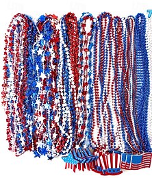 preiswerte -72 Stück patriotische Perlenketten zum 4. Juli, Sortiment in großen Mengen, rote, weiße und blaue Perlen, Perlenkette mit Stern und Anhänger, Unabhängigkeitstagsparade, große Mengen,