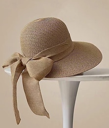お買い得  -女性用 帽子 麦わら帽 日よけ帽 携帯用 日焼け防止 高通気性 ストリート 日常 週末 リボン ピュアカラー